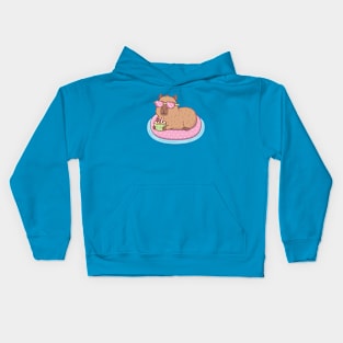 Funny Capybara Chilling On Pink Pool Float Kids Hoodie